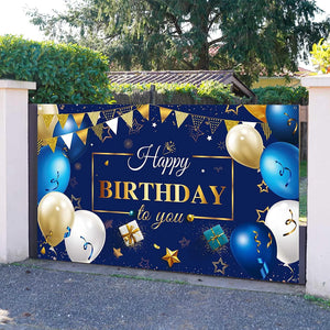 Happy Birthday Decorations Banner, Navy Blue and Gold Happy Birthday Sign Birthday Photo Backdrop - Decotree.co Online Shop
