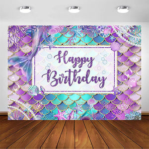 Mermaid Birthday Backdrop for Girl Under The Sea Party Photography Background - Decotree.co Online Shop