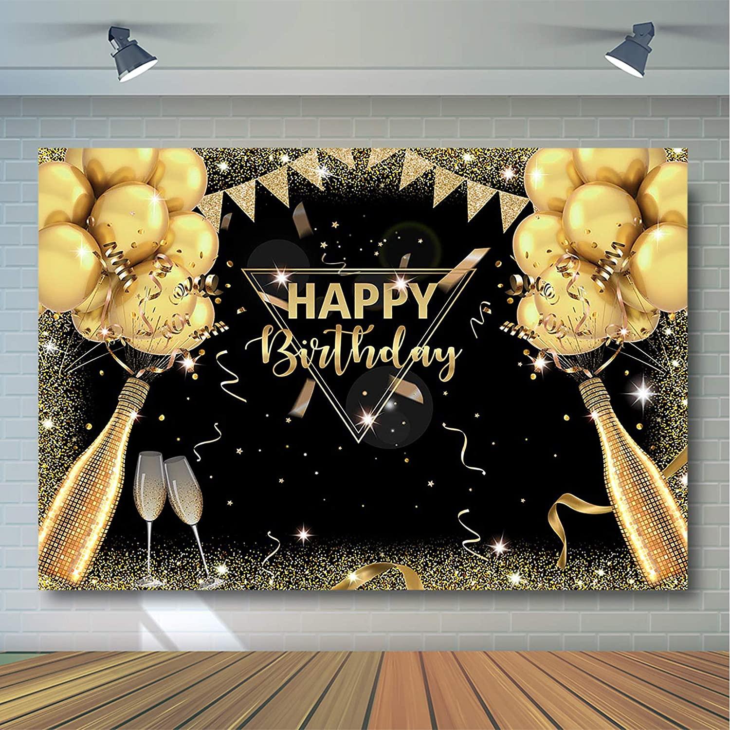 Black Gold Birthday Backdrop for Adult Men Woman Party Decorations Surprise - Decotree.co Online Shop