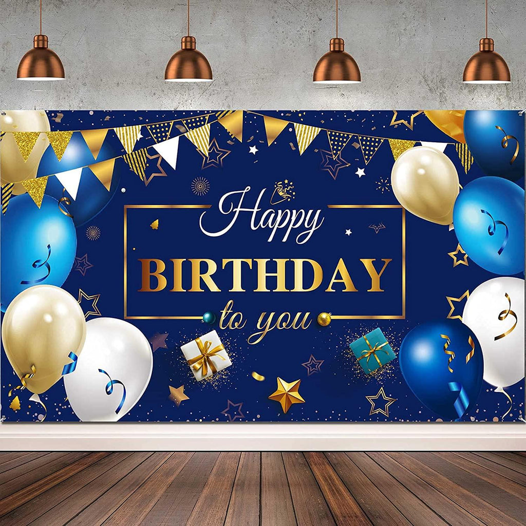 Happy Birthday Decorations Banner, Navy Blue and Gold Happy Birthday Sign Birthday Photo Backdrop - Decotree.co Online Shop