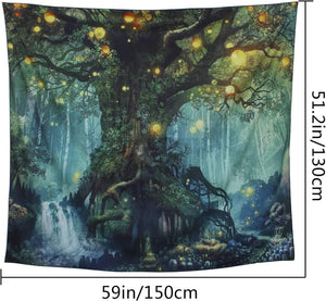 Forest Tapestry, Nature tree Popular elves Wall Hanging Tapestry Warm green Beach Blanket - Decotree.co Online Shop