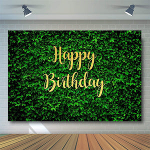 Green Leaves Happy Birthday Backdrop for Jungle Safari Party Decorations Photography Background - Decotree.co Online Shop