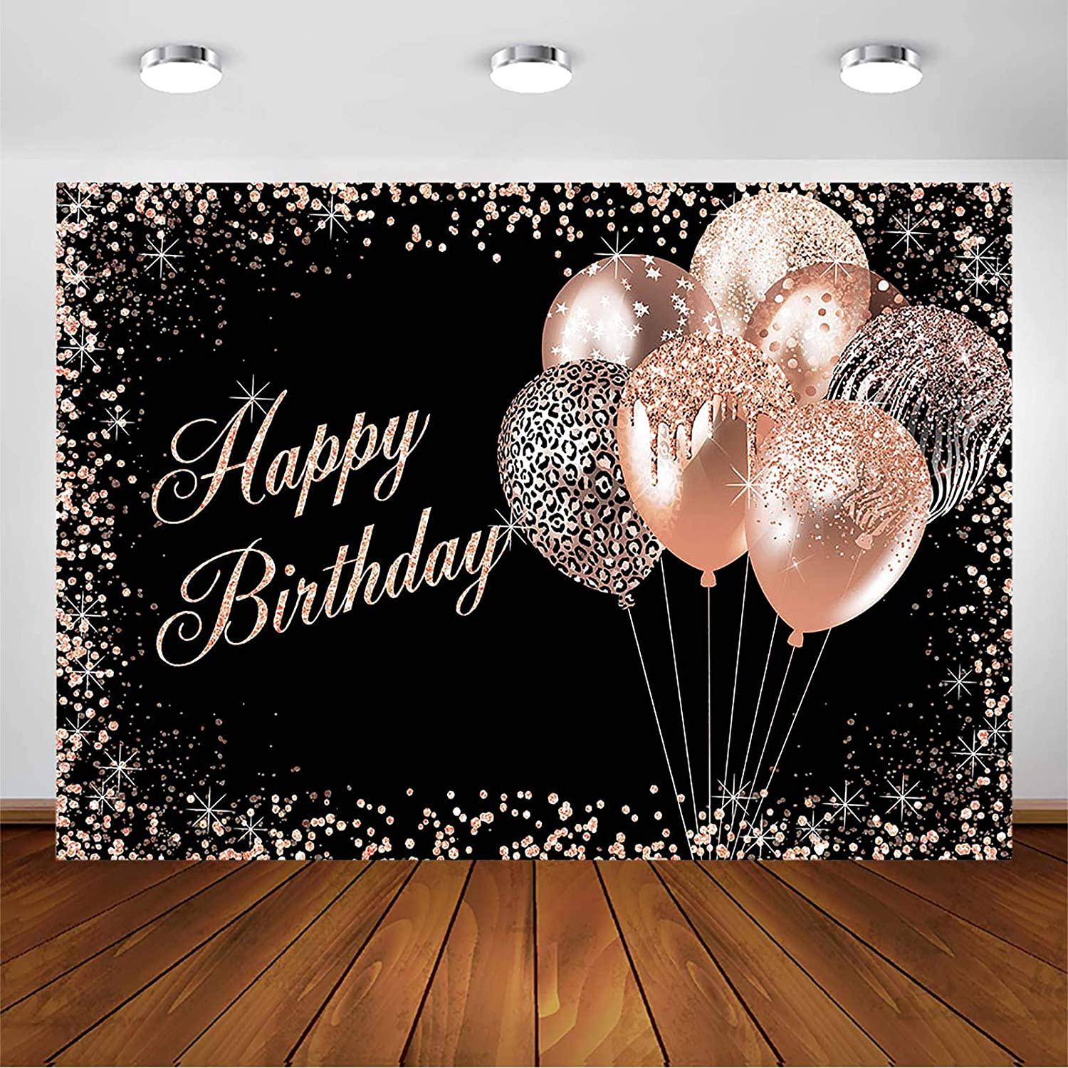 Rose Gold Birthday Backdrop for Girls Women Happy Birthday Party Decoration Photoshoot - Decotree.co Online Shop