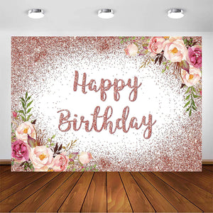 Rose Gold Birthday Backdrop for Girls Women Happy Birthday Party Photography Background - Decotree.co Online Shop