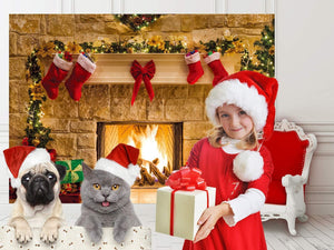 Christmas Photography Backdrops Child Christmas Fireplace Decoration Background for Photo - Decotree.co Online Shop