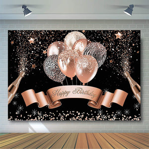 Glitter Balloon Birthday Backdrop for Girls Women Happy Birthday Party Banner - Decotree.co Online Shop