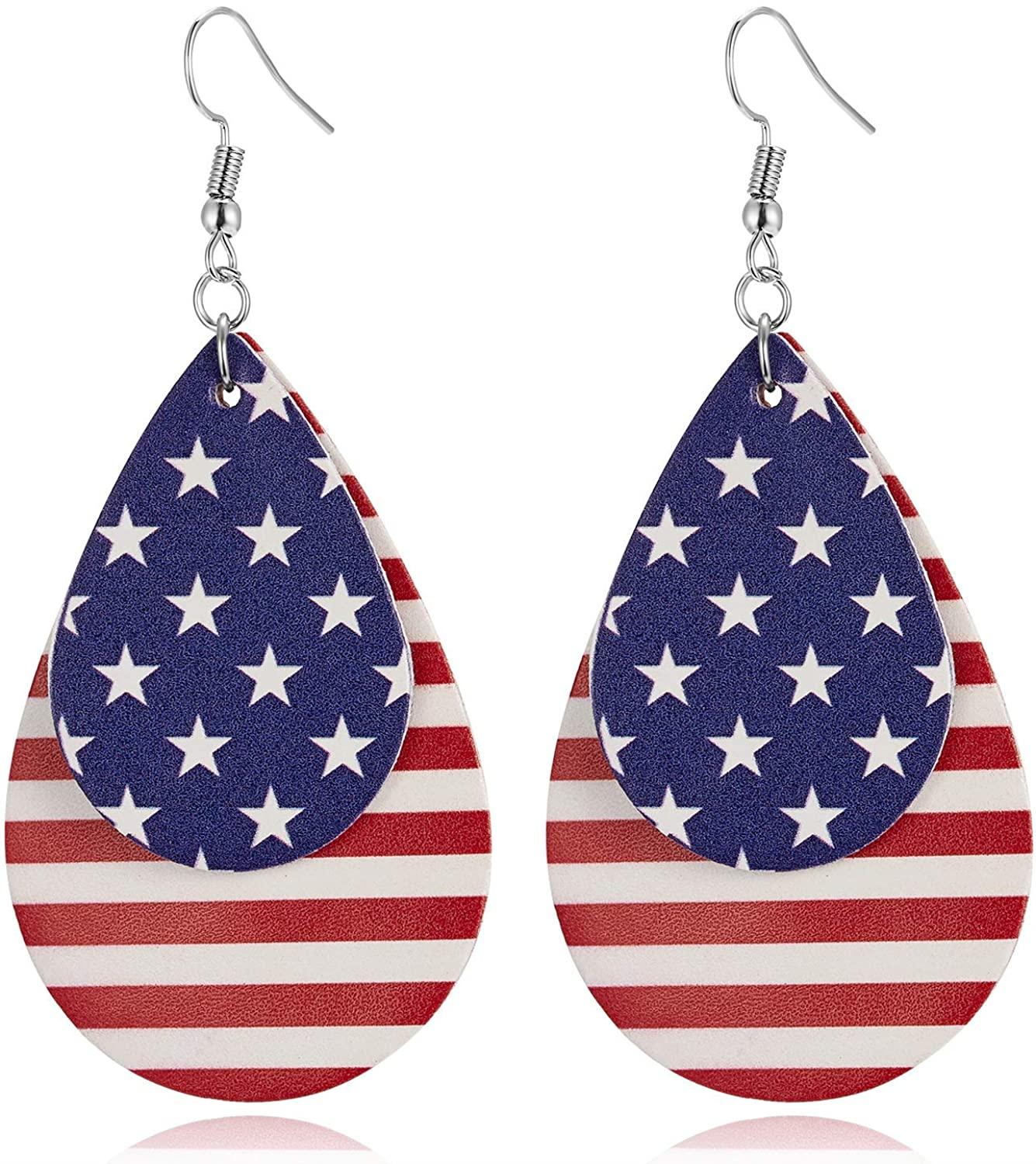 American Flag Earrings for Women Leather Earrings for Women and Girls Cute Teardrop National Flag 4th of July Dangle Earrings - Decotree.co Online Shop