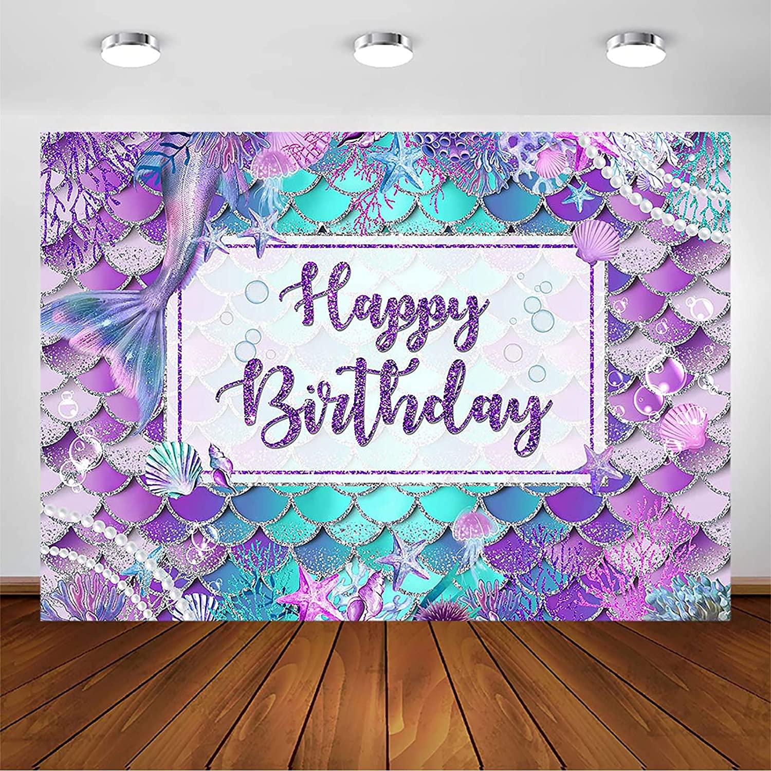 Mermaid Birthday Backdrop for Girl Under The Sea Party Photography Background - Decotree.co Online Shop