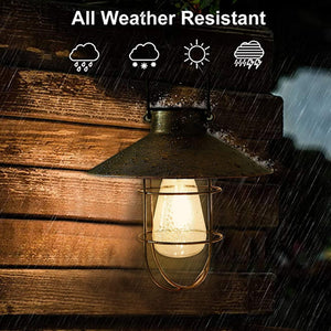 Solar Lantern Outdoor Hanging Light Metal Solar Lamp with Warm White Edison Bulb Design - Decotree.co Online Shop