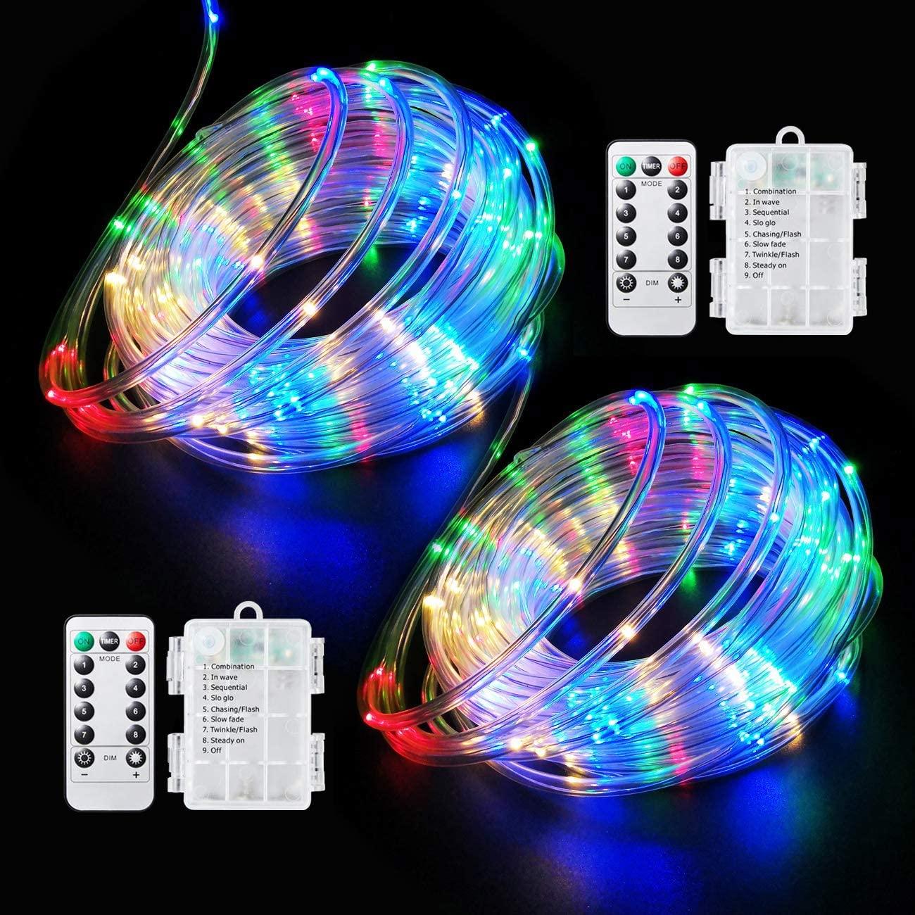 LED Rope Lights Battery Operated String Lights 40FT 120 LEDs 8 Modes Fairy Lights with Remote Timer Outdoor Decoration - Decotree.co Online Shop