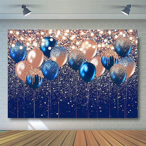 Rose Gold and Navy Glitter Balloon Backdrop for Adult Kids Birthday Party Photography Background - Decotree.co Online Shop