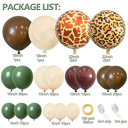 87 Pcs Safari Balloon Garland Arch Kit Olive Brown Coffee leopard print Birthday Decorations And Gold Baby Shower - Decotree.co Online Shop