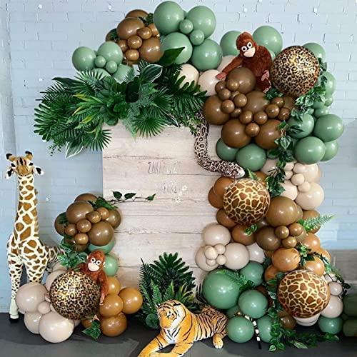87 Pcs Safari Balloon Garland Arch Kit Olive Brown Coffee leopard print Birthday Decorations And Gold Baby Shower - Decotree.co Online Shop