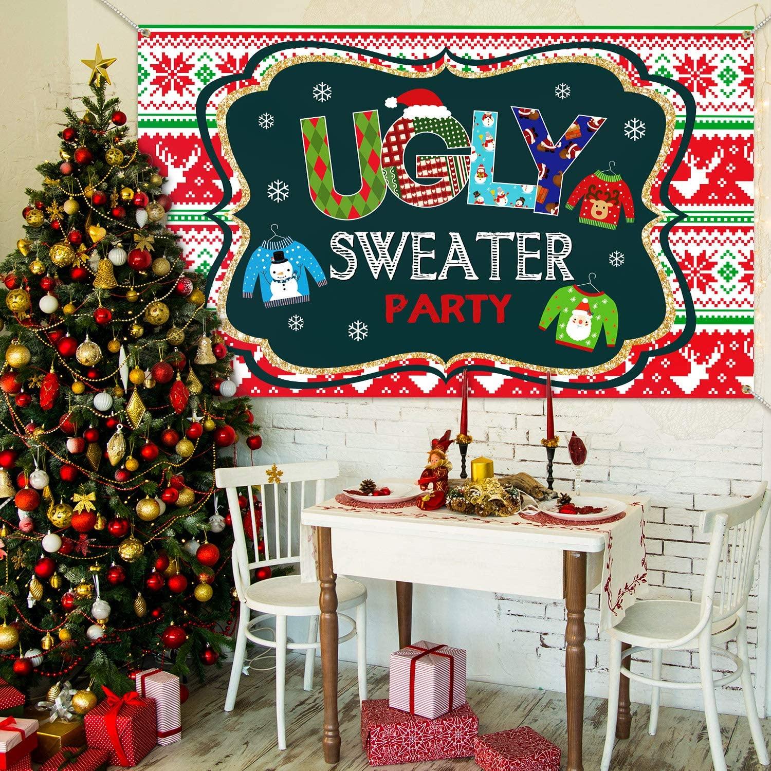 Ugly Sweater Party Supplies Large Fabric Red and Green Ugly Xmas Sweater Party Backdrop for Ugly Sweater - Decotree.co Online Shop