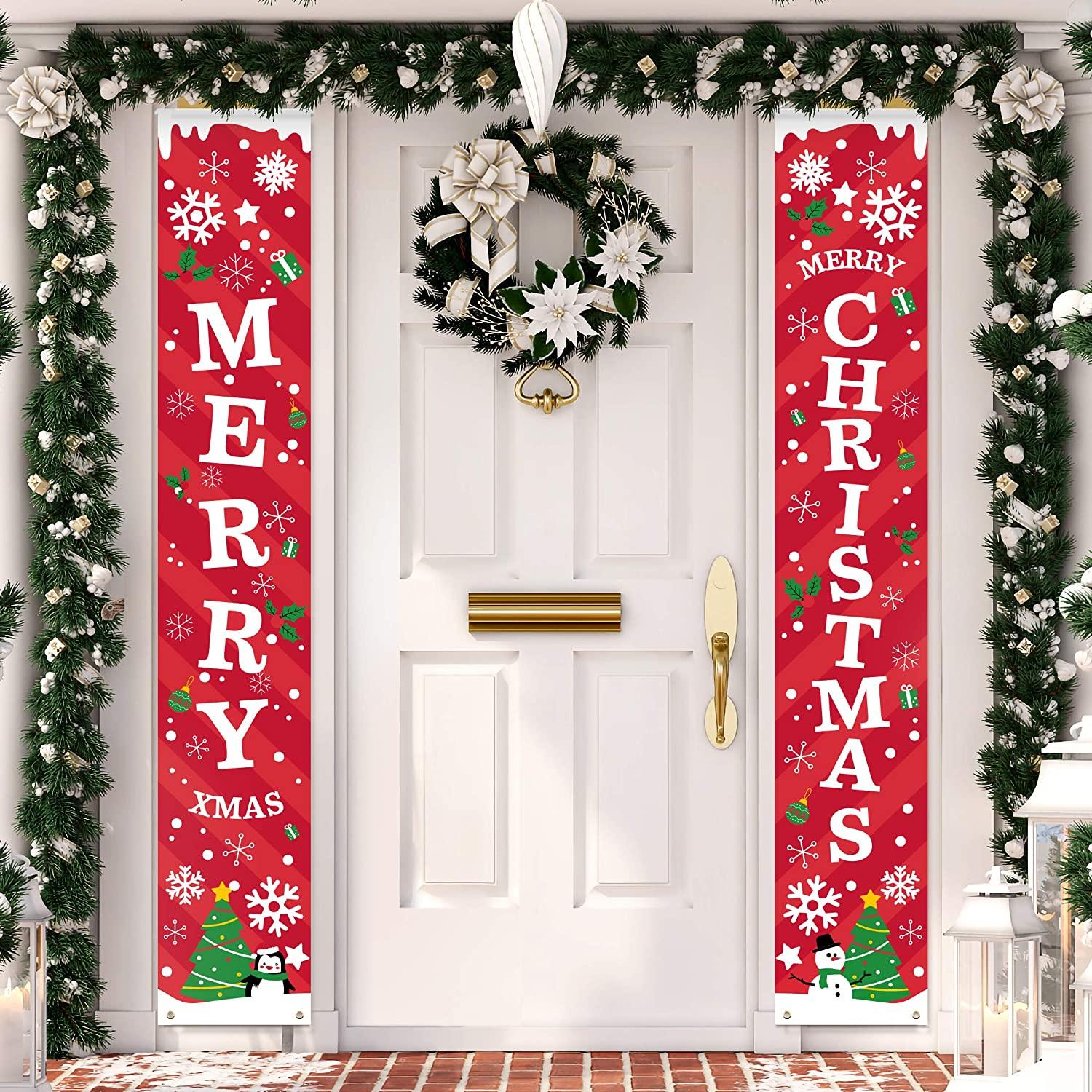 Merry Christmas Banner Sign - Christmas Front Porch Door Decorations - Decotree.co Online Shop