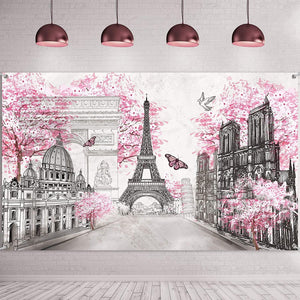 Paris Tapestry Backdrop Paris Wall Art Eiffel Tower Photo Banner Background Birthday Backdrop - Decotree.co Online Shop