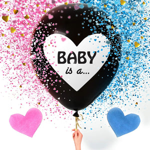 Jumbo 36 Inch Baby Gender Reveal Balloon | Big Black Balloons with Pink and Blue Heart Shape Confetti - Decotree.co Online Shop