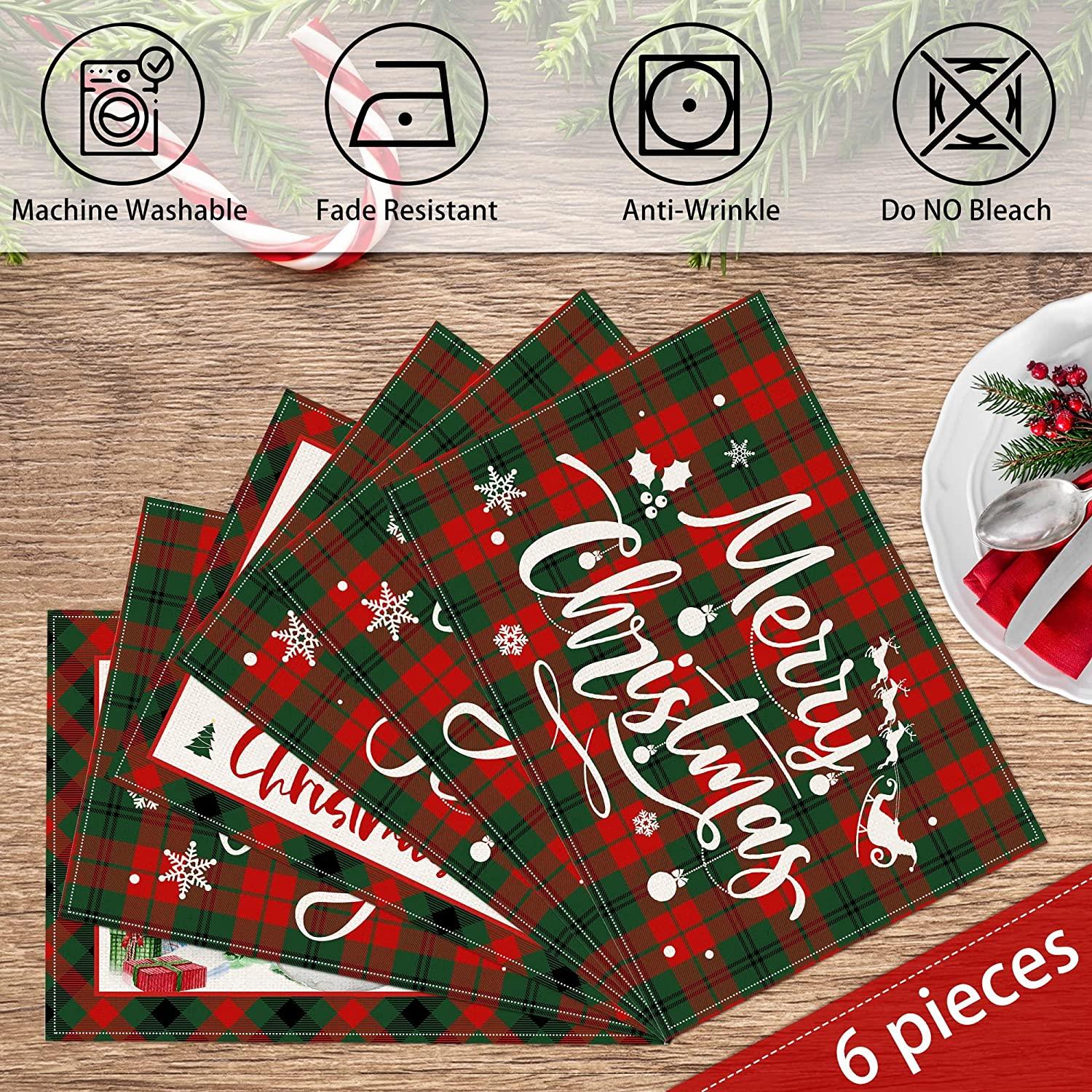 Christmas Placemats Set of 6 - Xmas Placemats - 12x18 Inch Winter Holiday Table Mats for Christmas Party Outdoor Home Kitchen Dining Decor - Decotree.co Online Shop