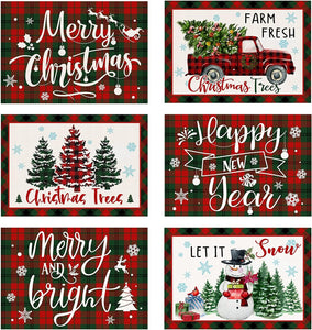 Christmas Placemats Set of 6 - Xmas Placemats - 12x18 Inch Winter Holiday Table Mats for Christmas Party Outdoor Home Kitchen Dining Decor - Decotree.co Online Shop