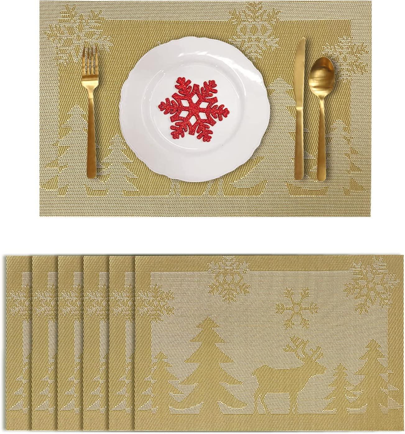 Christmas Placemats Set of 6 Woven Vinyl Non-Slip Placemats Washable Table Mats Anti-Skid Placemats for Kitchen Table - Decotree.co Online Shop