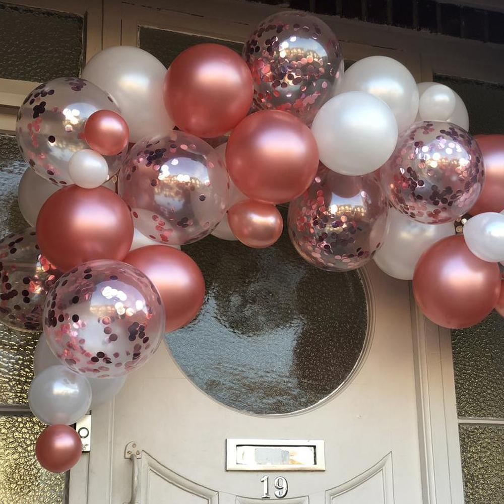 60 pcs 12 inch White Metallic Gold Party Balloon with 33 Ft Rose Gold Ribbon - Decotree.co Online Shop