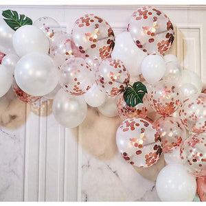 Rose Gold Confetti Latex Balloons, 60 pcs 12 inch White Metallic Gold Party Balloon with 33 Ft Rose Gold Ribbon for Wedding - Decotree.co Online Shop