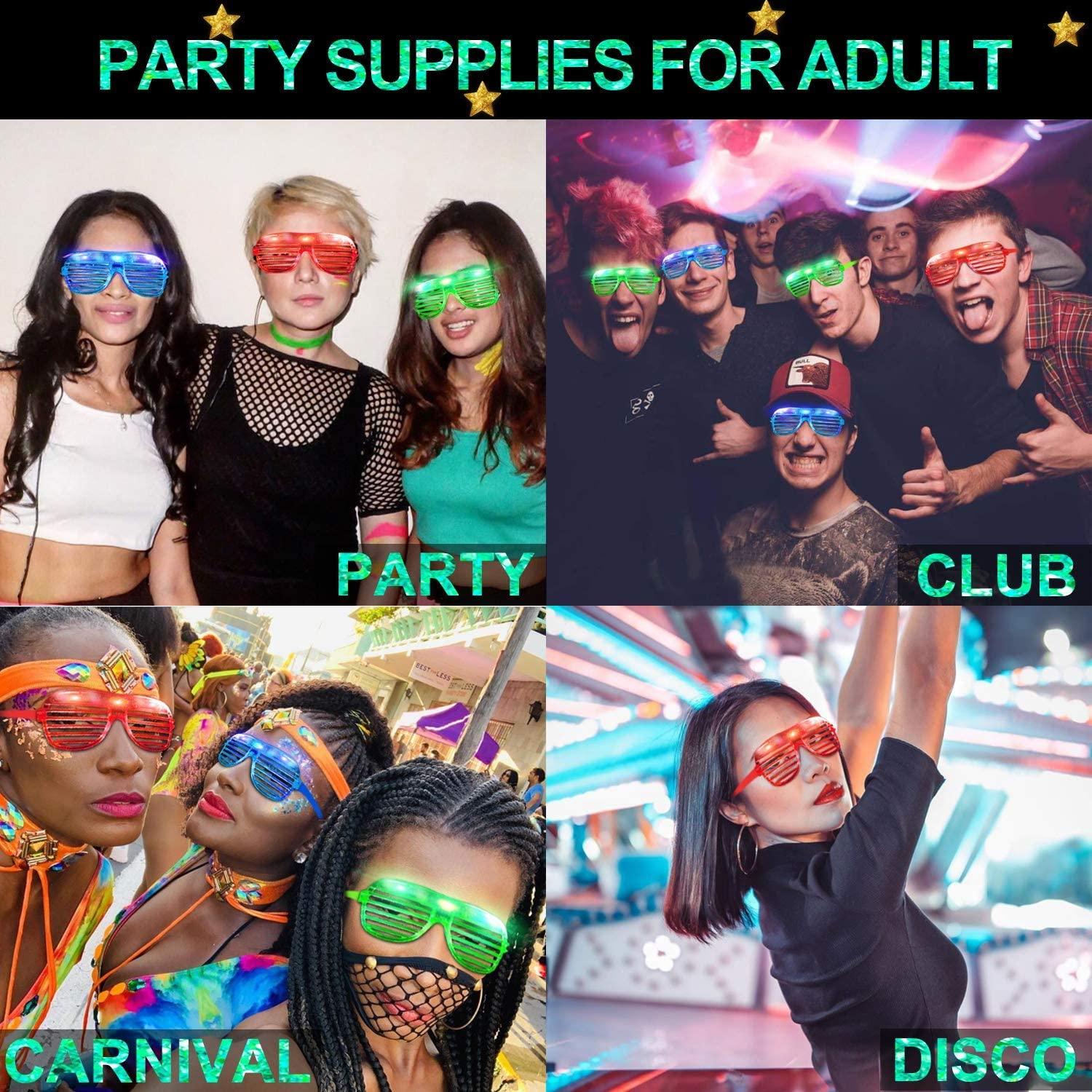 30 Pack LED Glasses, 5 Color Light Up Glasses Shutter Shades Glow Sticks Glasses Glow in The Dark July 4Th Party Supplies - Decotree.co Online Shop