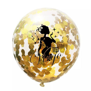 Zodiac Sign Sequin Birthday Balloon - Gold & White - Birthday Wedding New Year Baby Shower - 10 Pieces - 12 Inches - Decotree.co Online Shop