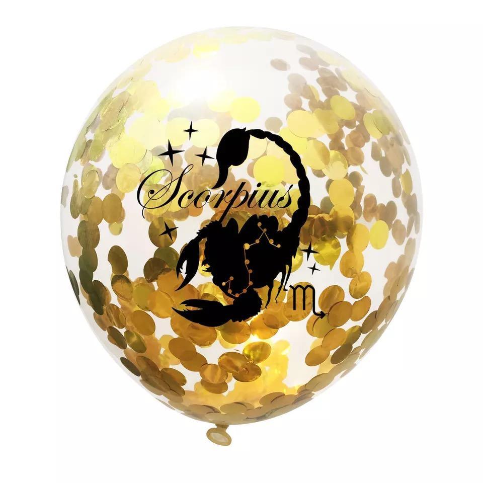 Zodiac Sign Sequin Birthday Balloon - Gold & White - Birthday Wedding New Year Baby Shower - 10 Pieces - 12 Inches - Decotree.co Online Shop