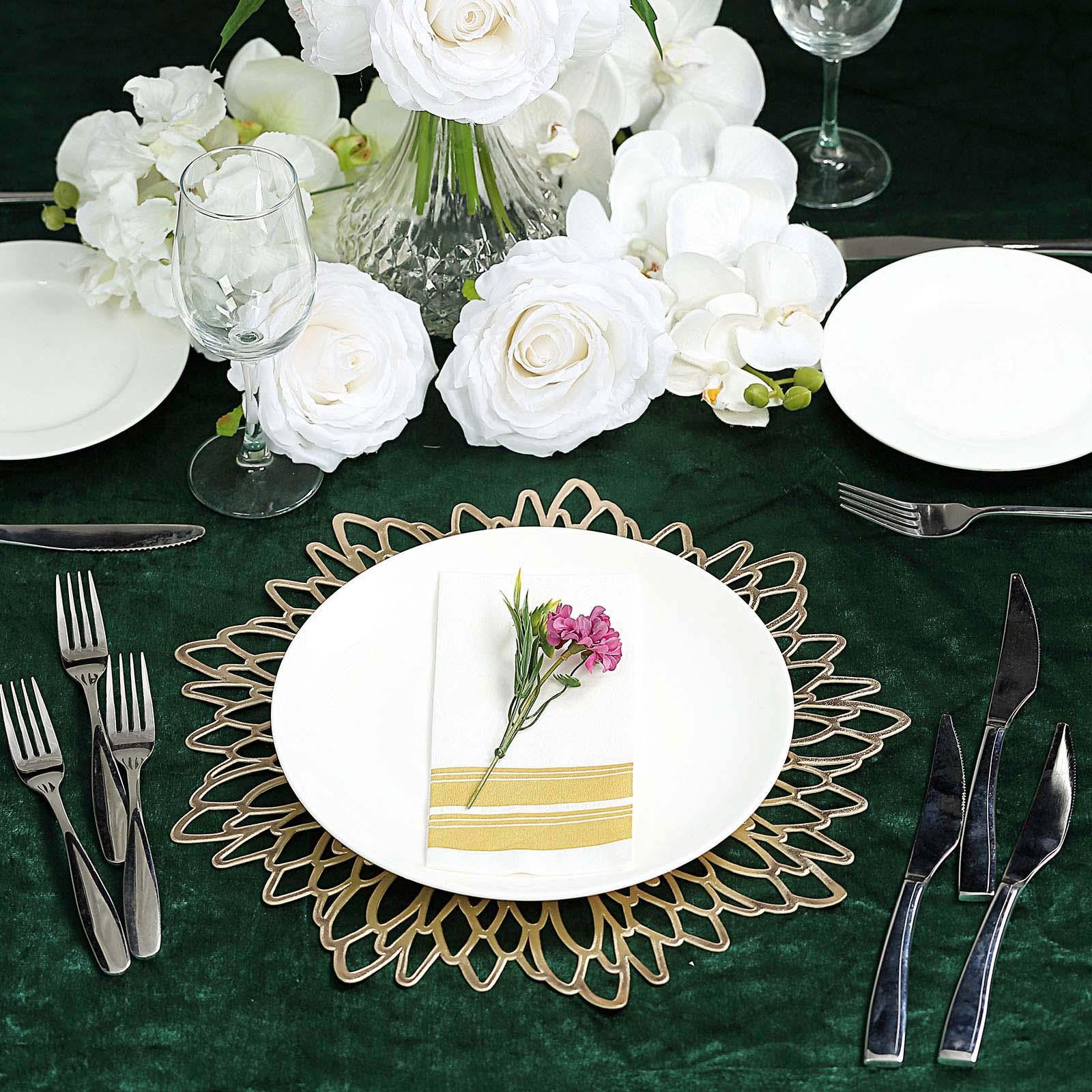 10 Pack | 15" Gold Decorative Floral Vinyl Placemats, Non-Slip Round Dining Table Mats - Decotree.co Online Shop