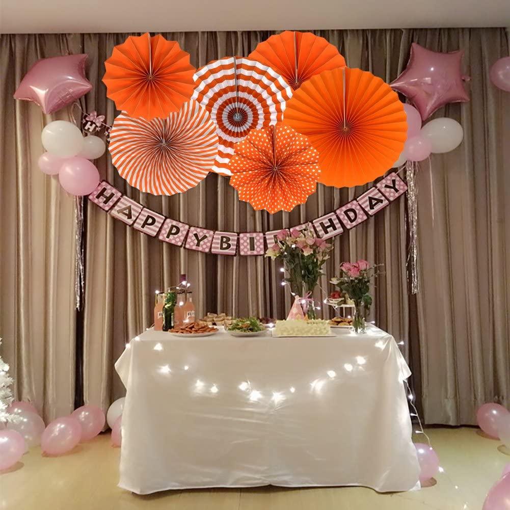 Party Hanging Paper Fans Set, Orange Round Pattern Paper Garlands Decoration for Birthday Wedding Graduation Events Accessories - Decotree.co Online Shop