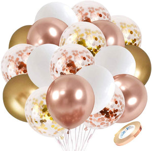 Rose Gold Confetti Latex Balloons, 60 pcs 12 inch White Metallic Gold Party Balloon withRibbon for Birthday Wedding Bridal Shower Decoration - Decotree.co Online Shop