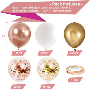 Rose Gold Confetti Latex Balloons, 60 Pieces Rose Gold Pink White and Gold Confetti Latex Balloons - Decotree.co Online Shop
