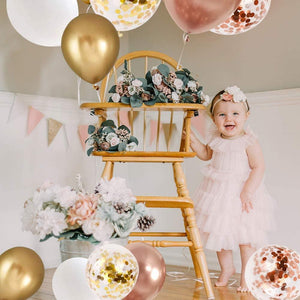 Rose Gold Confetti Latex Balloons, 60 pcs 12 inch White Metallic Gold Party Balloon with 33 Ft Ribbon - Decotree.co Online Shop