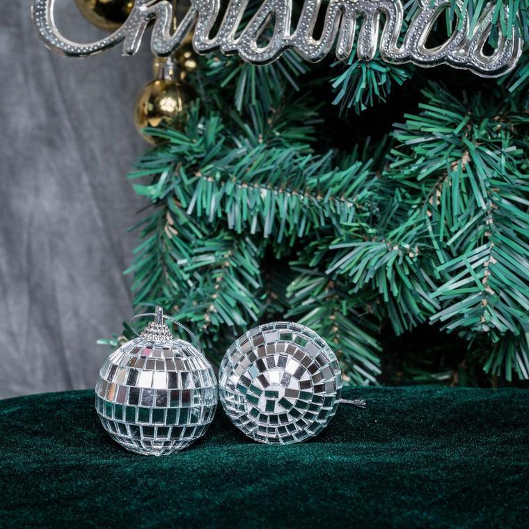 Silver Glass Mirror Disco Ball With Hanging Strings | Christmas Ornaments - Decotree.co Online Shop