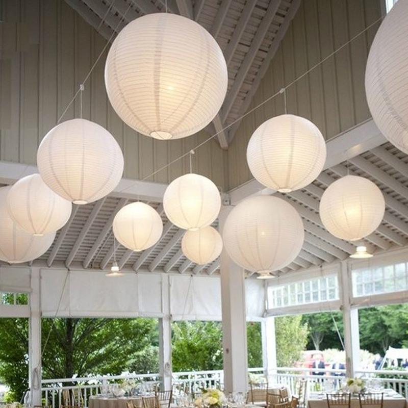 White Hanging Paper Lanterns for Wedding Party Decoration, 4 Size - Decotree.co Online Shop