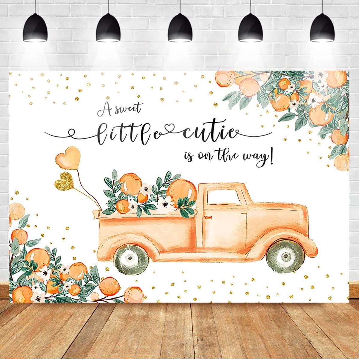 A Little Cutie Baby Shower Backdrop Orange and Truck Baby Shower Background Tangerine Theme - Decotree.co Online Shop