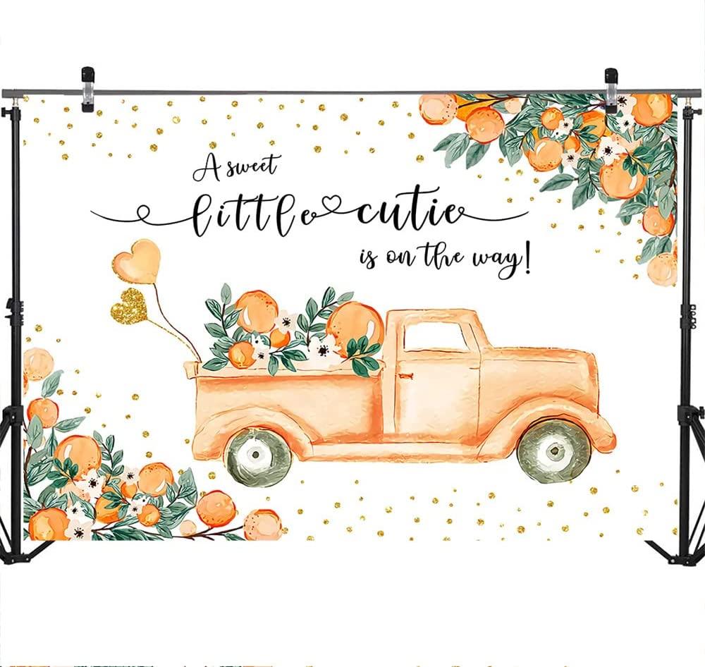 A Little Cutie Baby Shower Backdrop Orange and Truck Baby Shower Background Tangerine Theme - Decotree.co Online Shop