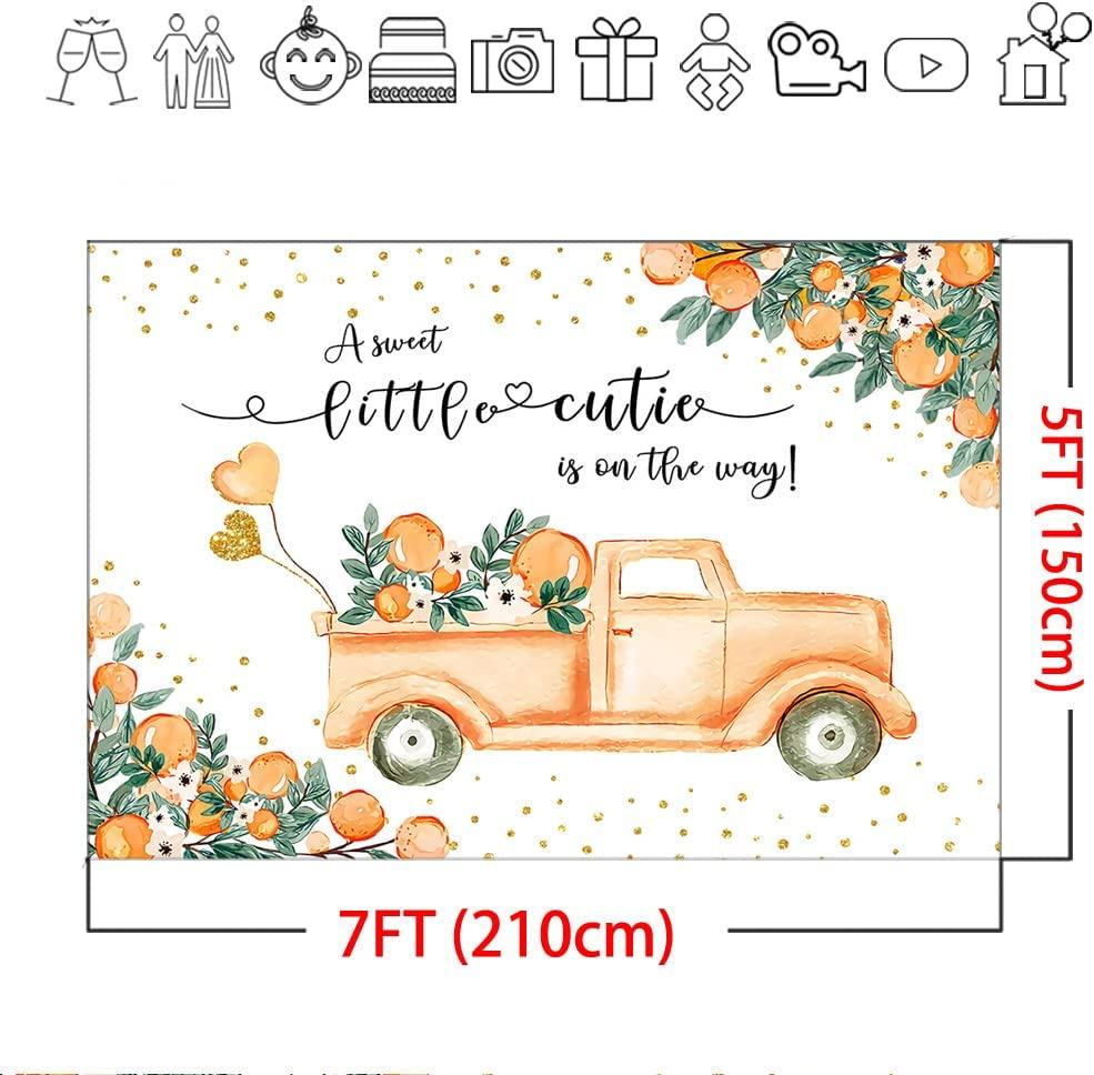 A Little Cutie Baby Shower Backdrop Orange and Truck Baby Shower Background Tangerine Theme - Decotree.co Online Shop