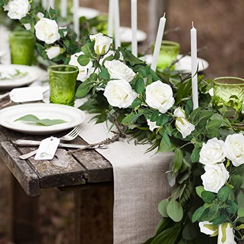 AGEOMET 3pcs 19.5ft White Rose Garland for Wedding Decorations, Fake Flower Vines Artificial Floral Garland for Engagement Ceremony Reception Decor - Decotree.co Online Shop