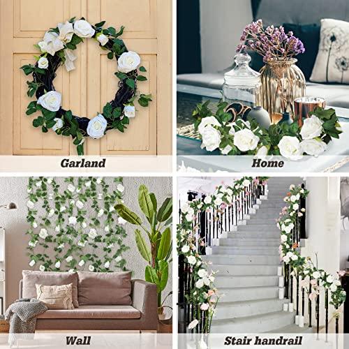 AGEOMET 3pcs 19.5ft White Rose Garland for Wedding Decorations, Fake Flower Vines Artificial Floral Garland for Engagement Ceremony Reception Decor - Decotree.co Online Shop