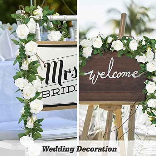 AGEOMET 3pcs 19.5ft White Rose Garland for Wedding Decorations, Fake Flower Vines Artificial Floral Garland for Engagement Ceremony Reception Decor - Decotree.co Online Shop