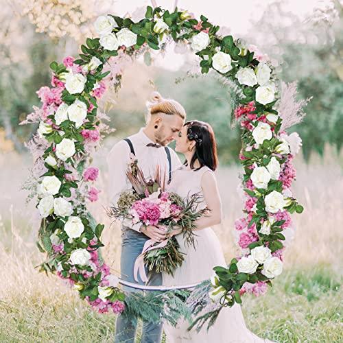 AGEOMET 3pcs 19.5ft White Rose Garland for Wedding Decorations, Fake Flower Vines Artificial Floral Garland for Engagement Ceremony Reception Decor - Decotree.co Online Shop