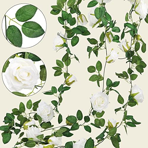 AGEOMET 3pcs 19.5ft White Rose Garland for Wedding Decorations, Fake Flower Vines Artificial Floral Garland for Engagement Ceremony Reception Decor - Decotree.co Online Shop
