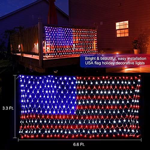 American Flag Lights with 390 Super Bright Led and 8 Fantastic Modes, Waterproof Led Flag Net Light of the United States - Decotree.co Online Shop