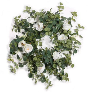 Artificial Eucalyptus Garland with White Rose 6.6 Feet Artificial Floral Vines for Wedding Decorations Indoor Outdoor Backdrop Wall Décor Table Runner - Decotree.co Online Shop