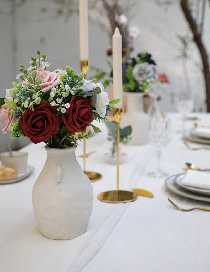Artificial Flowers Real Looking Burgundy Foam Fake Roses with Stems for DIY Wedding Bouquets Bridal Shower Centerpieces Decorations - Decotree.co Online Shop