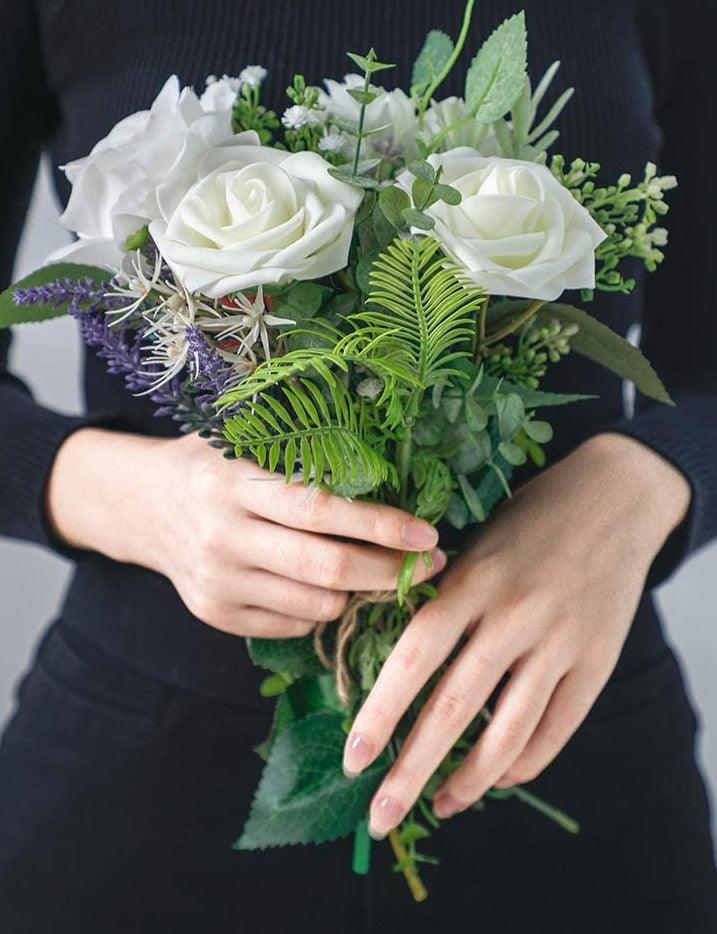 Artificial Flowers Real Looking Ivory Foam Fake Roses with Stems for DIY Wedding Bouquets White Baby Shower Centerpieces - Decotree.co Online Shop