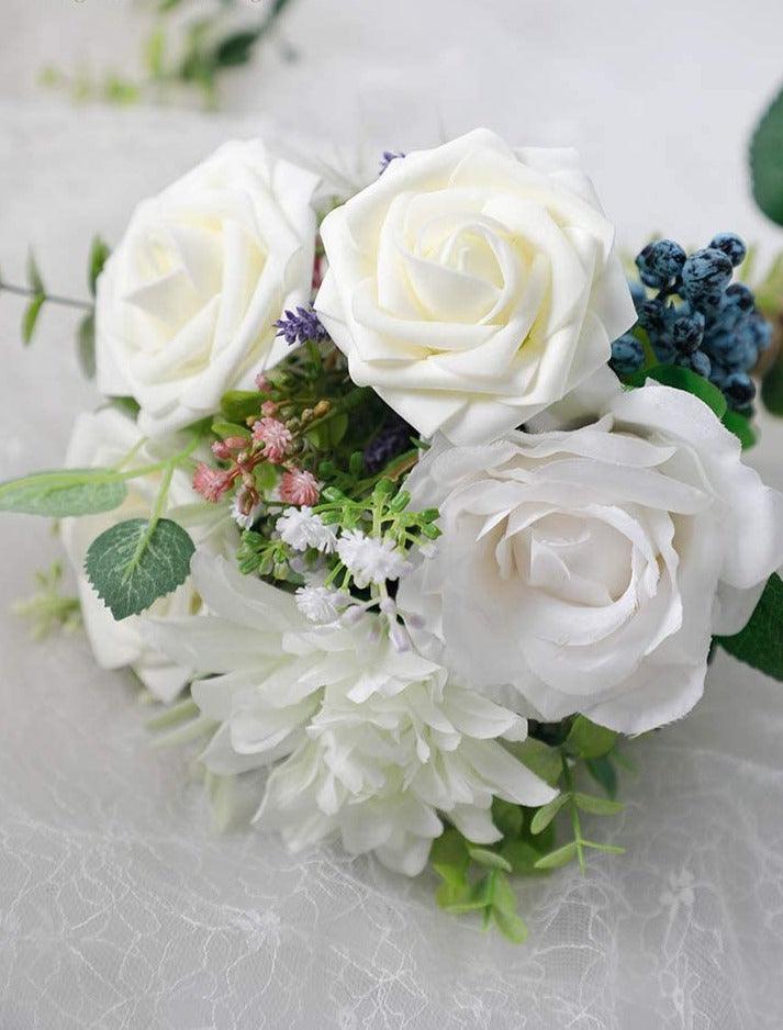 Artificial Flowers Real Looking Ivory Foam Fake Roses with Stems for DIY Wedding Bouquets White Baby Shower Centerpieces - Decotree.co Online Shop