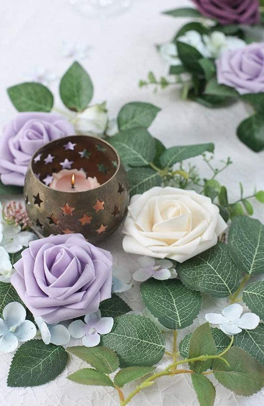 Artificial Flowers Real Looking Lilac Foam Fake Roses with Stems for DIY Wedding Bouquets Bridal Shower Centerpieces - Decotree.co Online Shop